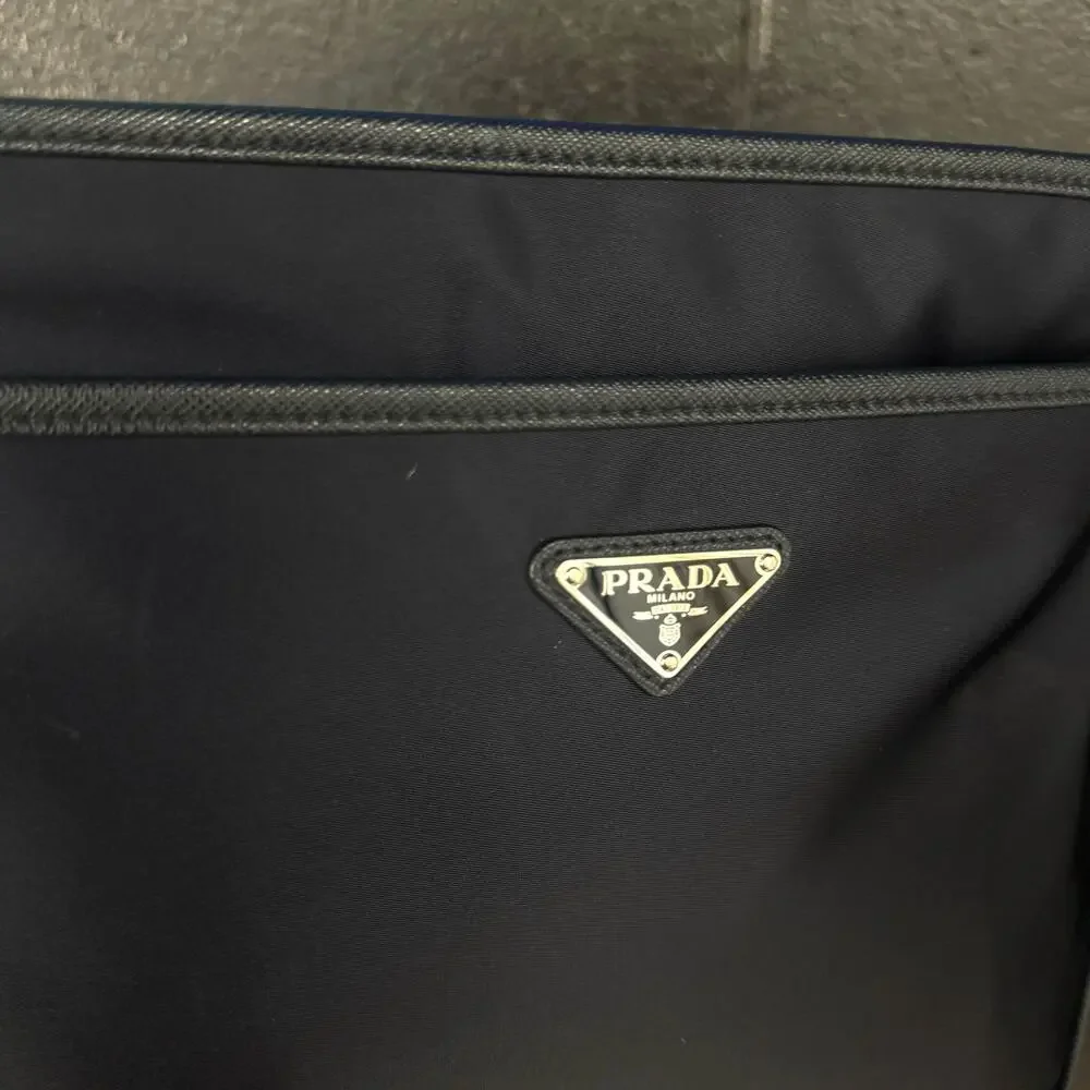 Prada Tessuto Nylon Saffiano Messenger Crossbody Bag Black